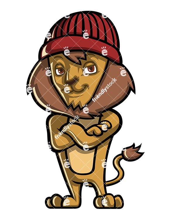 585x755 Cute Lion Wearing Beanie Looking Cool Cartoon Clipart