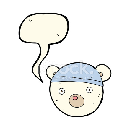 440x440 Cartoon Polar Bear Cub Wearing Hat With Speech Bubble Stock Vector