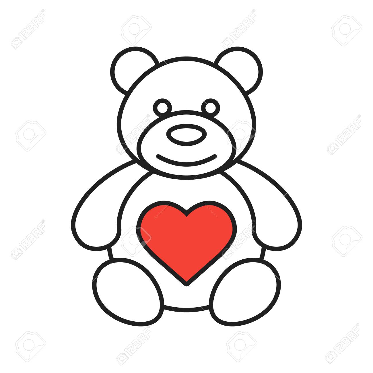 1300x1300 Wealth Teddy Bear Outline Drawing With Heart Shape Linear Icon