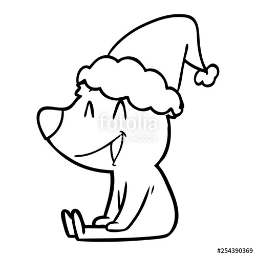 500x500 Sitting Bear Line Drawing Of A Wearing Santa Hat Stock Image