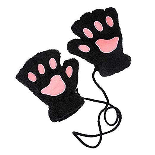 522x522 Cute Cat Bear Paw Fingerless Faux Fur Plush Gloves For Women