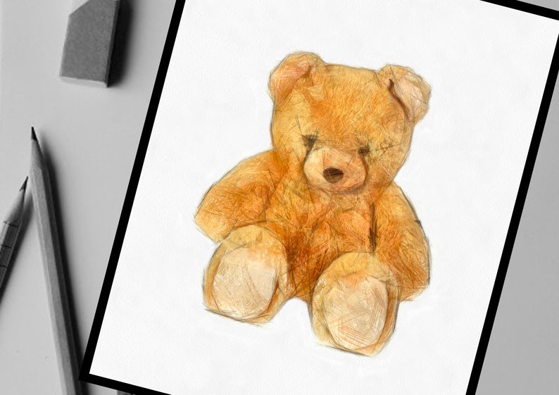794x561 Teddy Bear Pencil Drawing Nursery Toys Digital Prints Wall Art Etsy