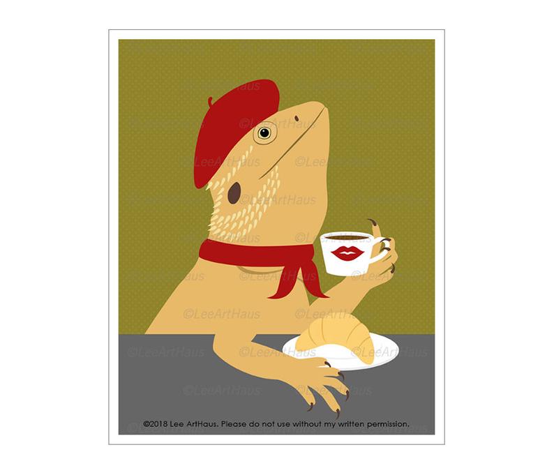 794x681 Lizard Print Bearded Dragon Drinking Coffee And Eating Etsy