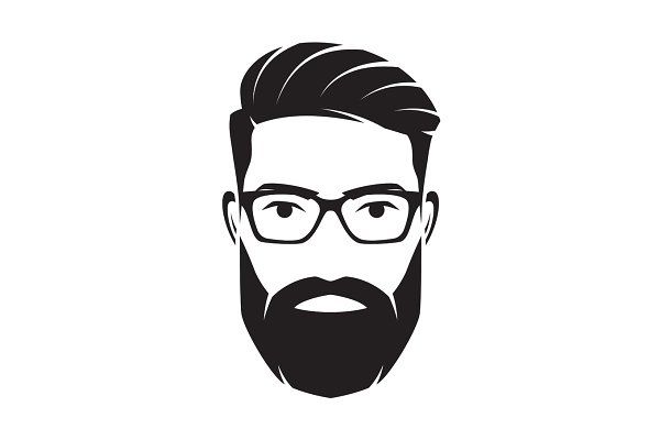 600x400 Bearded Men Face, Hipster Character Vector Illustration