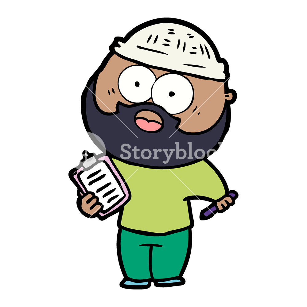 1000x1000 Cartoon Bearded Man With Clipboard And Pen Royalty Free Stock