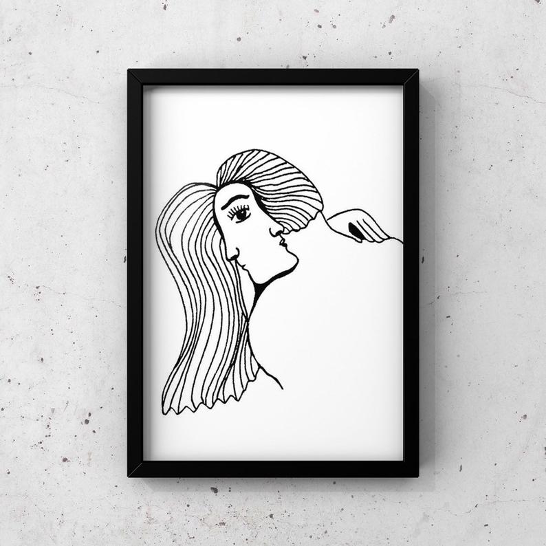 794x794 Lovers Print Line Art Print Illusion Art Couple Gift Line Etsy