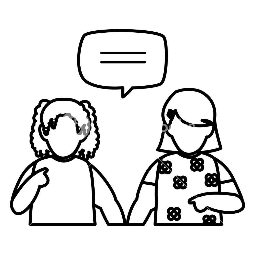 1000x1000 Beautiful Little Girls Couple With Speech Bubbles Vector