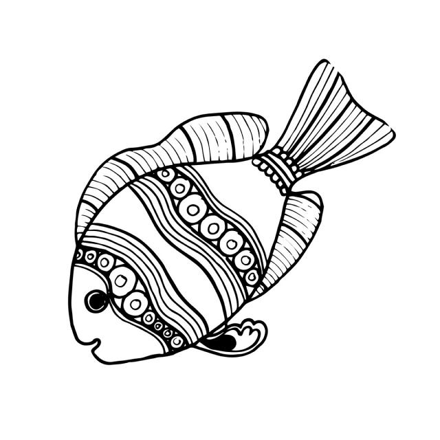 640x640 Beautiful Hand Drawn Black And White Fish, Hand, Drawn, Black Png