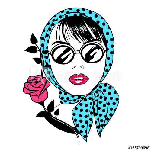 500x500 Beautiful Girl In Sunglasses And A Scarf With Red Rose Portrait