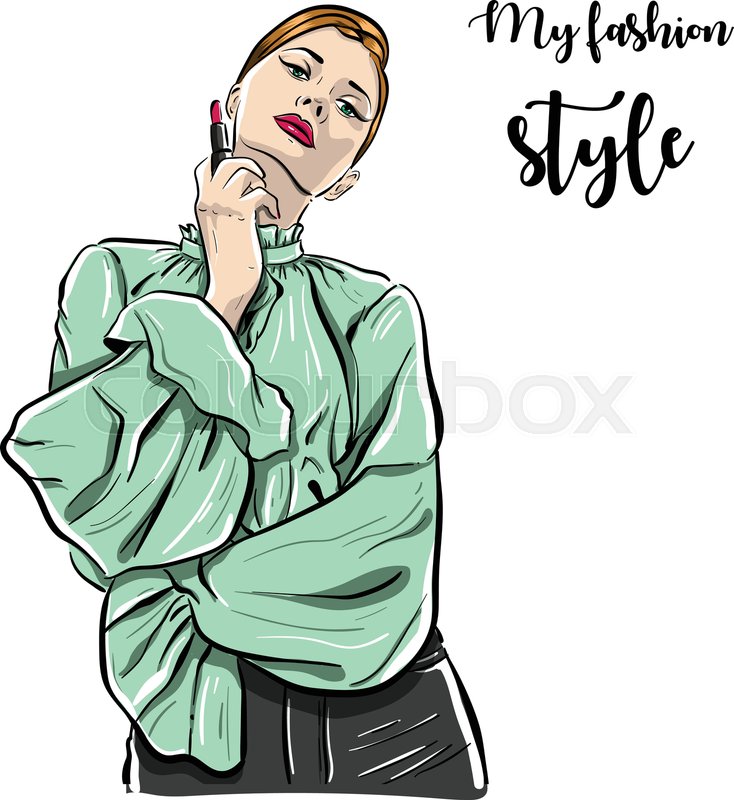 734x800 Beautiful Young Woman In Trousers With Stock Vector Colourbox