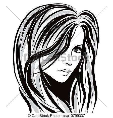 450x470 Beauty Girl Face Sketch, Woman Face Vector Portrait Hair