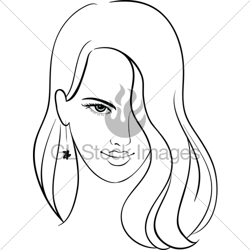 500x500 Girl Face With Beautiful Hair, Vector Sketch Gl Stock Images