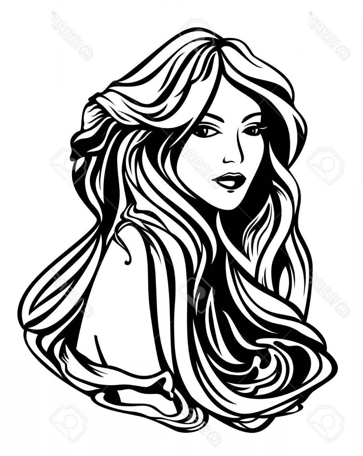 1245x1560 Photostock Vector Beautiful Woman With Long Gorgeous Hair Black