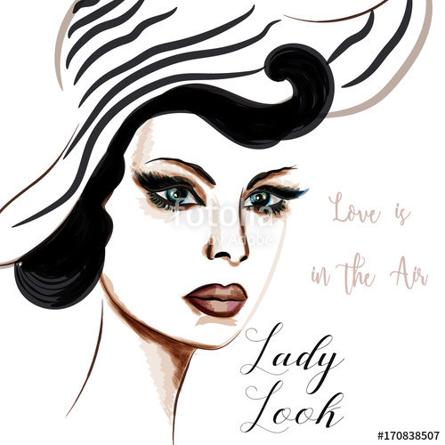 500x500 Elegant Fashion Illustration With Beautiful Lady In Hat Stock