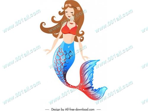 500x375 Beautiful Mermaid Icon Young Girl Cartoon Character Design Vector