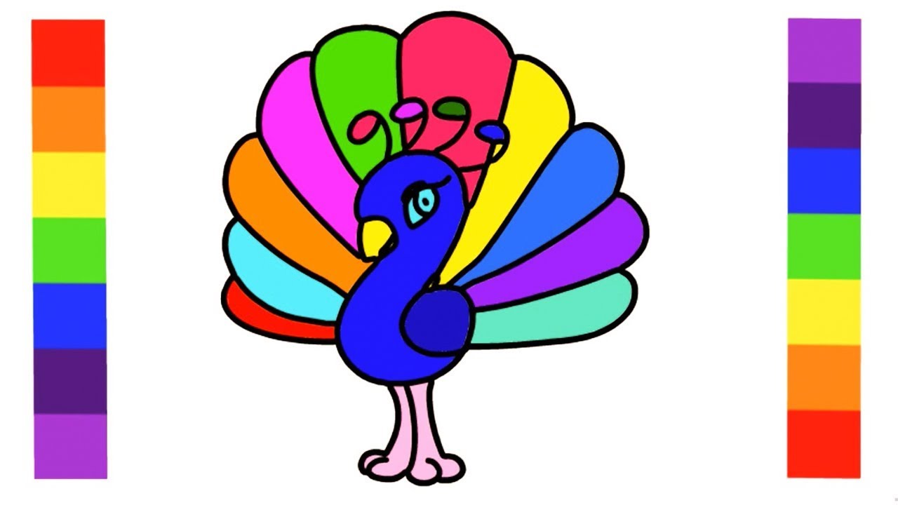 1280x720 Beautiful Peacock Drawing For Kids With Rainbow Color Little