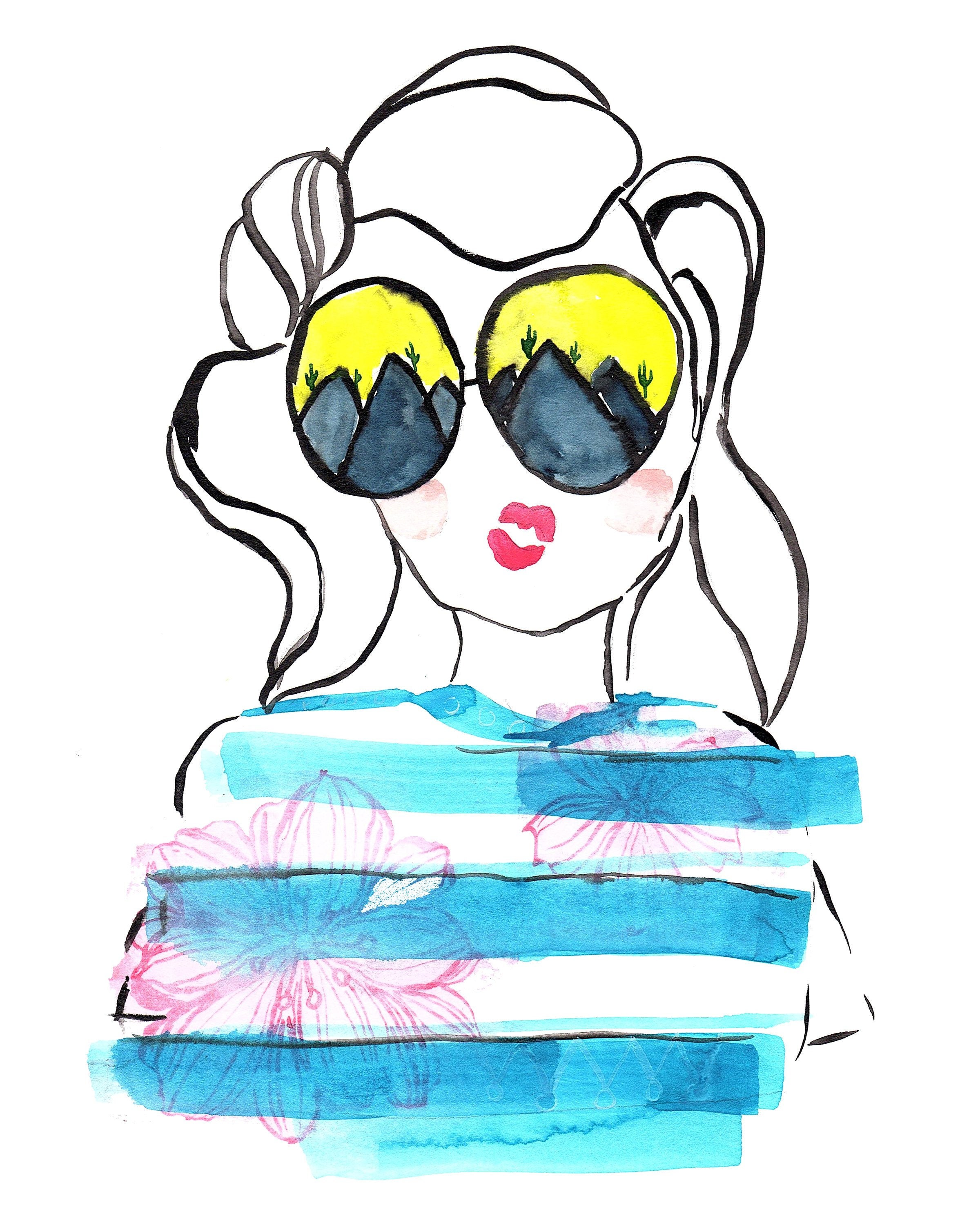 2400x3000 Girl Sunset Sunglasses Mountain Blue Stripes Hair Art Etsy