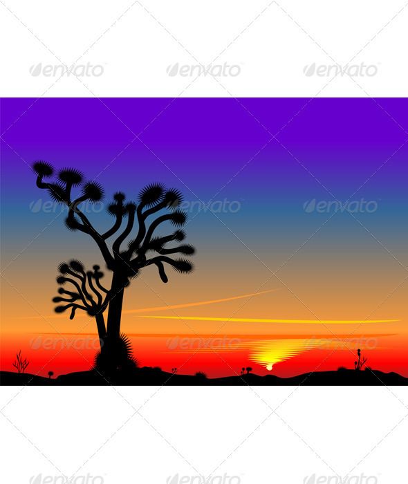 590x700 Vector Bright Beautiful Desert Landscape With The Setting Sun