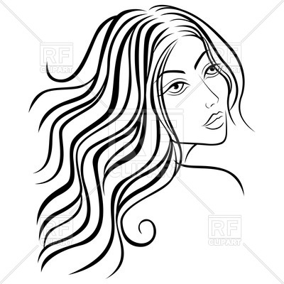 400x400 Outlines Of Portrait Of Beautiful Woman With Long Hair Vector