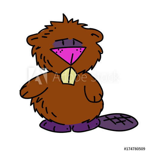 485x500 Beaver Cartoon Hand Drawn Image Original Colorful Artwork, Comic