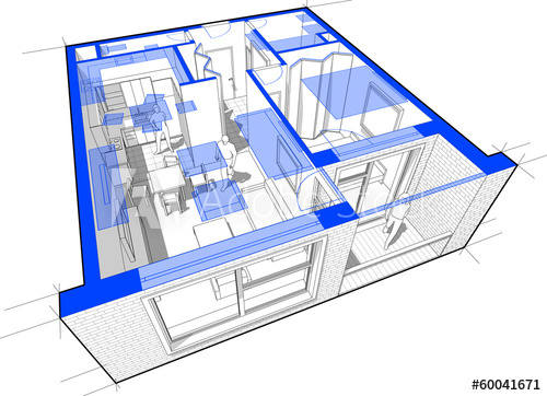 500x362 Perspective Cut Away Diagram Of A Bedroom Apartment