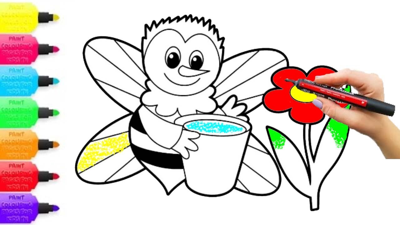 1280x720 How To Draw And Color Bee Watering Flower Coloring Pages