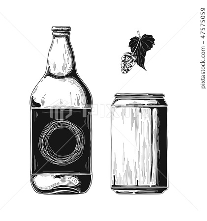 421x450 Sketch Beer Bottles And Aluminum Cans Vector