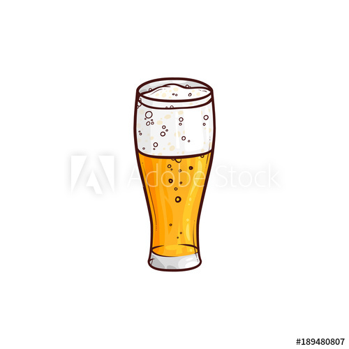 500x500 full tall glass of light beer, ale, cider, hand drawn, sketch