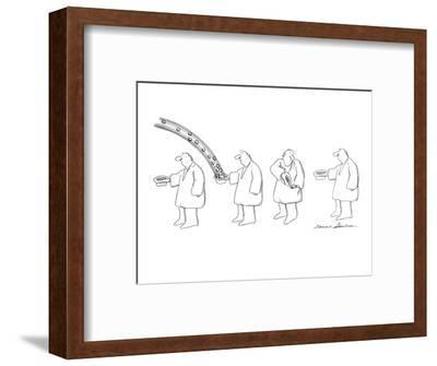 400x335 four drawings, in which beggar holds out hat into which a rainbow