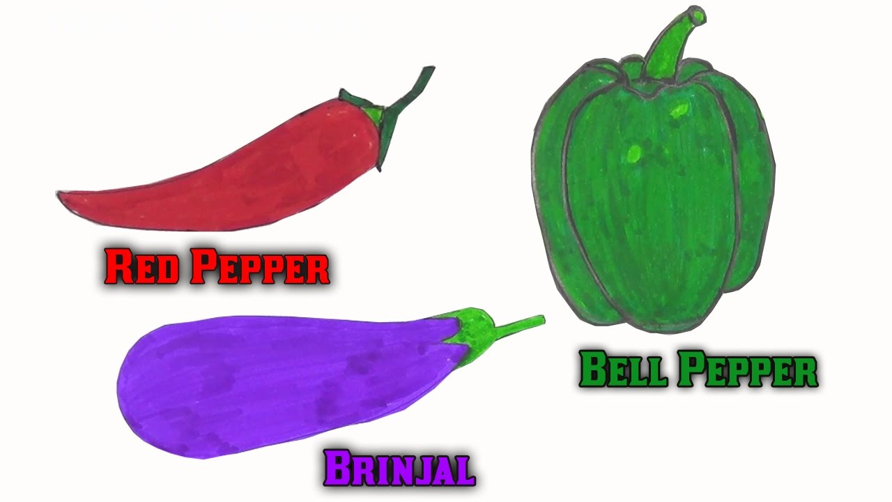 1280x720 How To Drawing Red Pepper, Bell Pepper And Brinjal Draw Kids