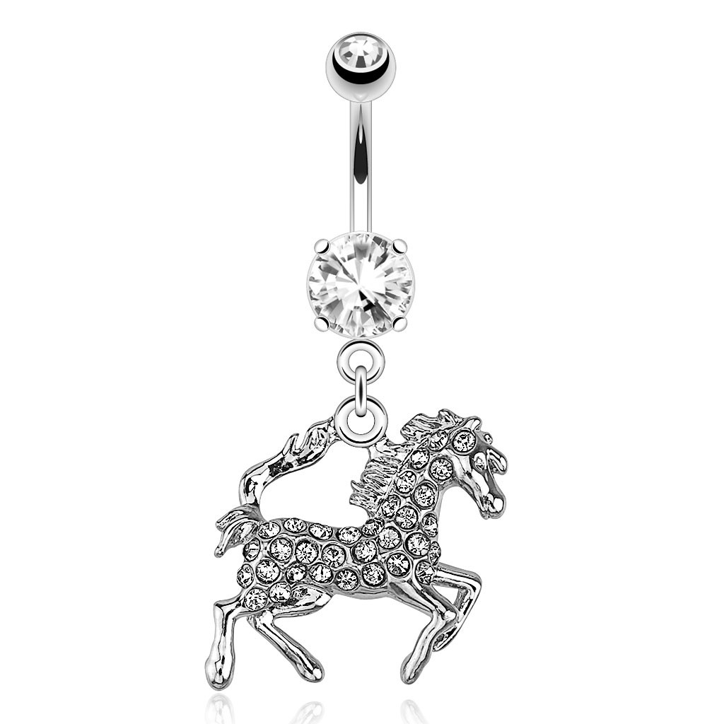 1024x1024 Belly Button Piercing With Crystal Horse Dangle