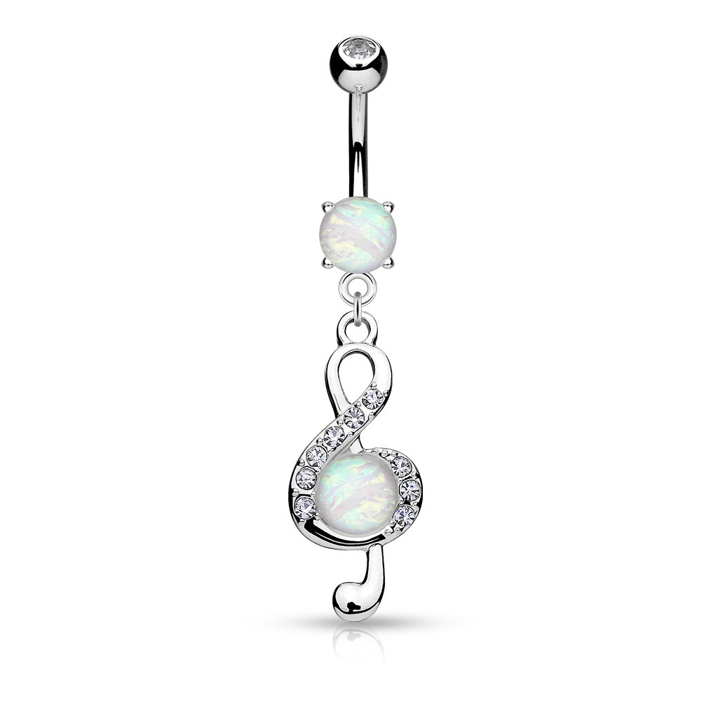 1024x1024 Belly Button Piercing With Opal In Clef Dangle