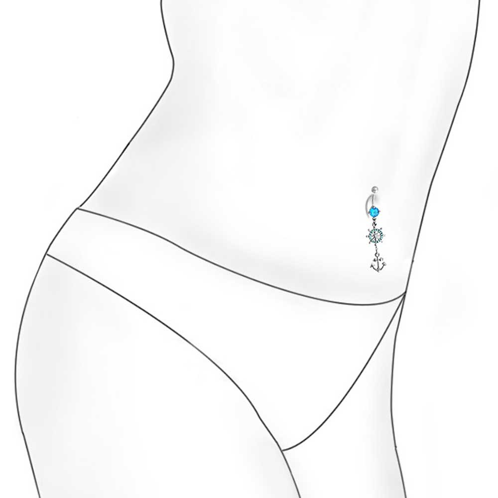 1000x1000 Nautical Anchor Ships Wheel Dangling Crystal Bar Navel Belly Ring