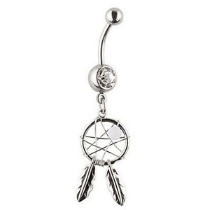 300x300 Belly Button Ring Dream Catcher White Bead Stainless Steel