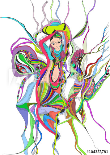 356x500 Surreal Hand Drawing Girl Dancing Belly Dance Abstract Graphic
