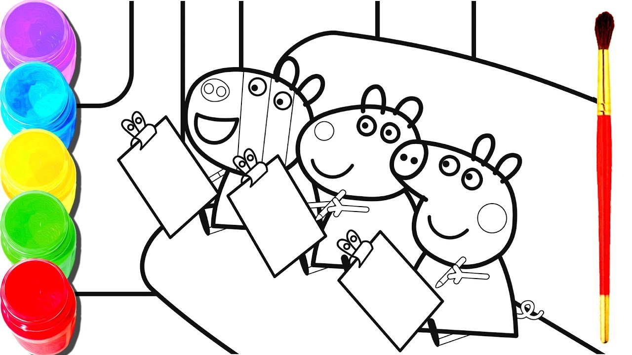 1280x720 Peppa Pig Drawing Painting Friends Together Coloring Book