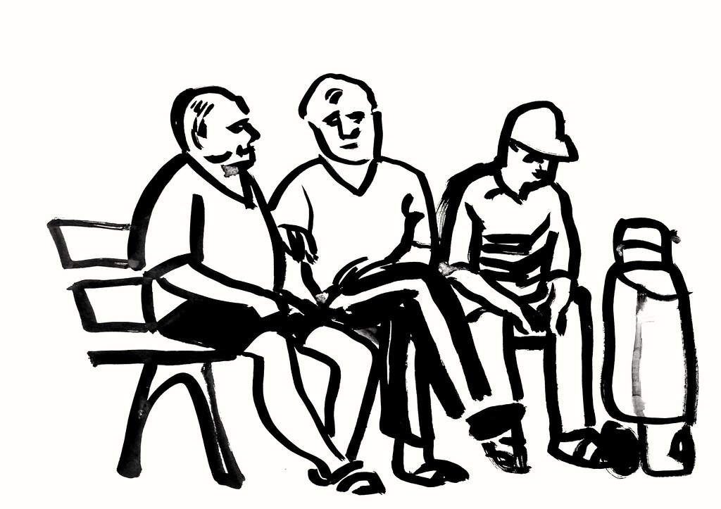 1024x723 Three Men On A Bench, Cm, Ink On Paper