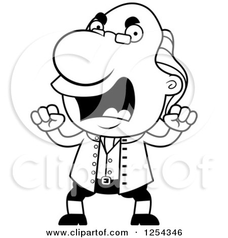 450x470 clipart of black and white mad benjamin franklin waving fists