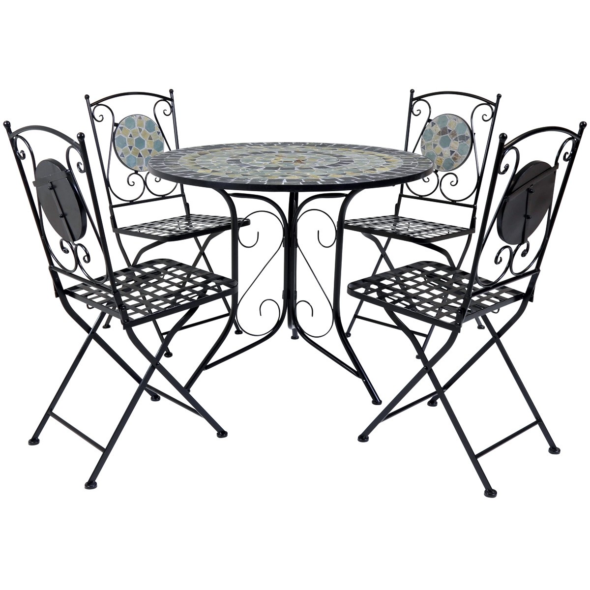 1200x1200 Charles Bentley Garden Blue Mosaic Piece Dining Set With Folding