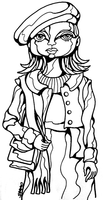 331x640 Girl With Beret Sharpie Marker Drawing Sam Morrison