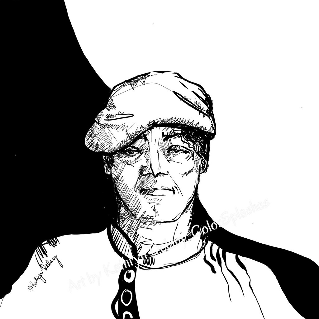 1024x1024 Man In Beret Digital Ink Illustration In Black And White