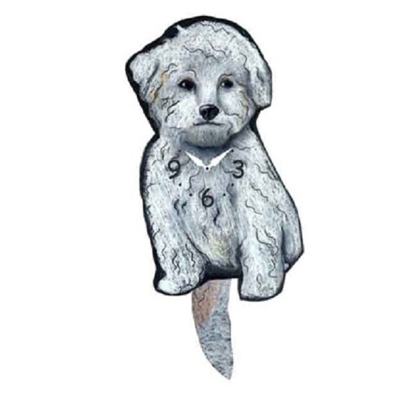 600x600 bichon frise dog wagging pendulum clock