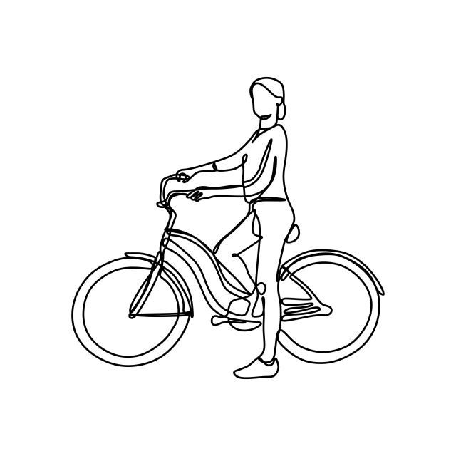 640x640 Girl Riding A Bike One Continuous Line Drawing Vector Illustration