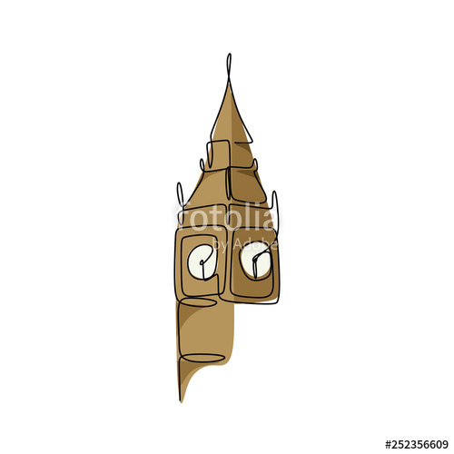 500x500 Big Ben Clock Tower Continuous One Line Drawing Minimalist Design