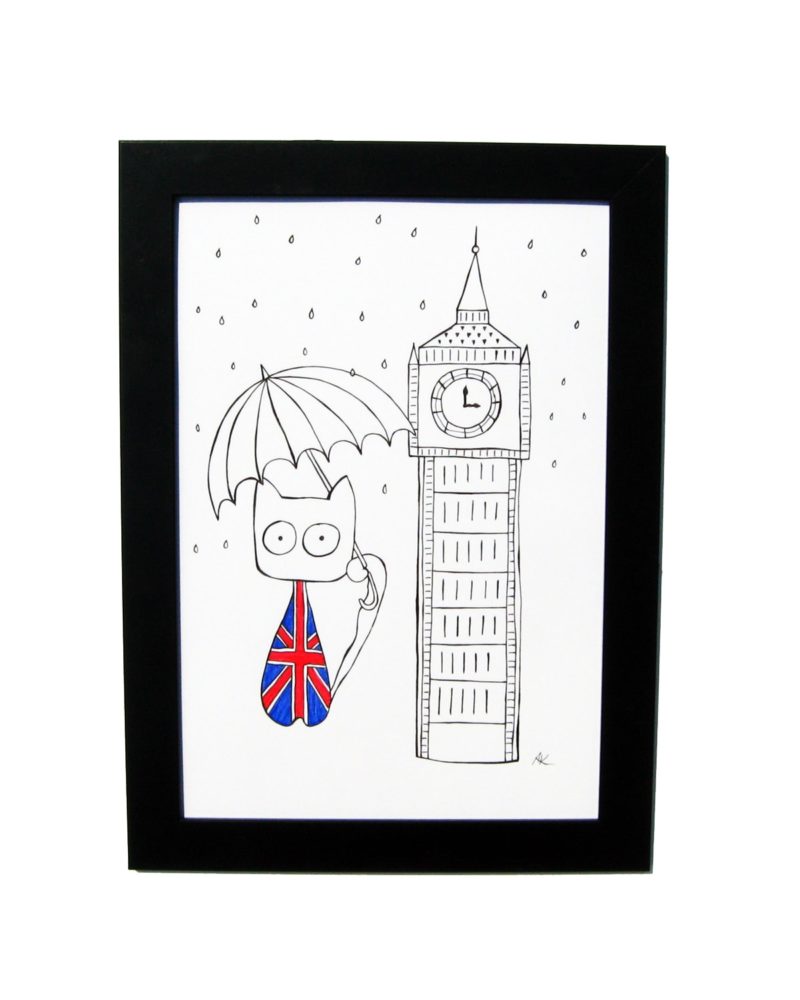 800x1000 Drawing Handmade London Holiday, Cat And Big Ben Art And Cat