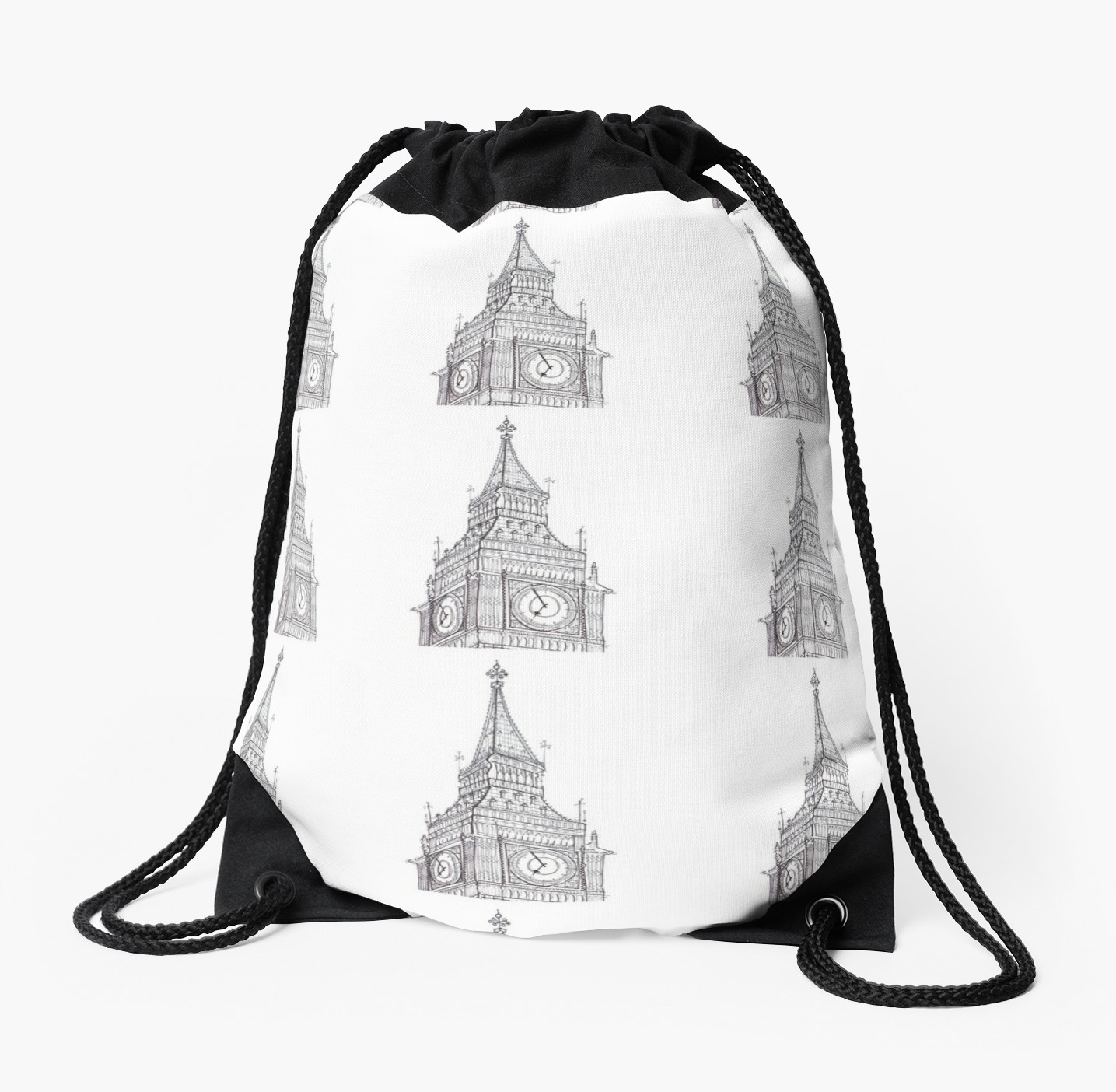 1435x1404 Big Ben Line Drawing Drawstring Bags