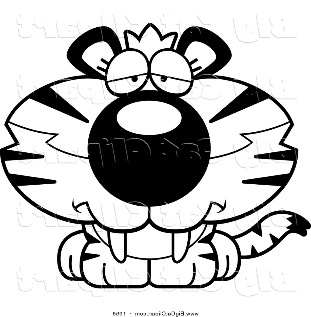 1228x1252 Big Cat Cartoon Vector Clipart Of A Black And White Cute Depressed