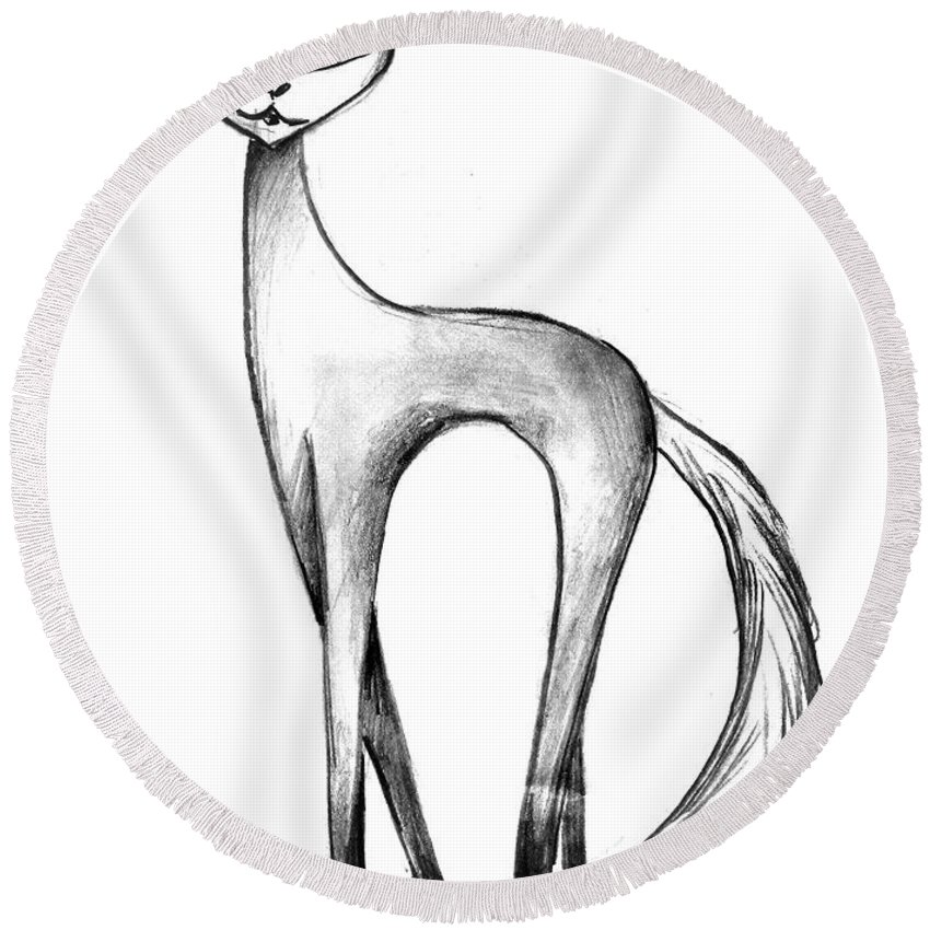 850x850 Skinny Cat With Big Eyes Round Beach Towel For Sale