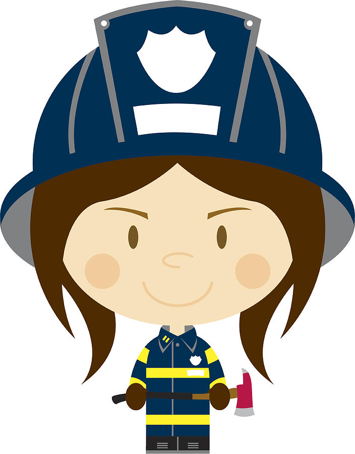 704x900 Cartoon Big Head Firefighter Girl Drawing