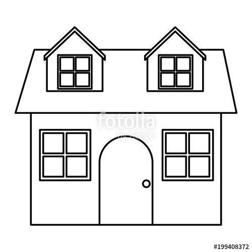 500x500 Line Big House Residence With Roof And Door Stock Image